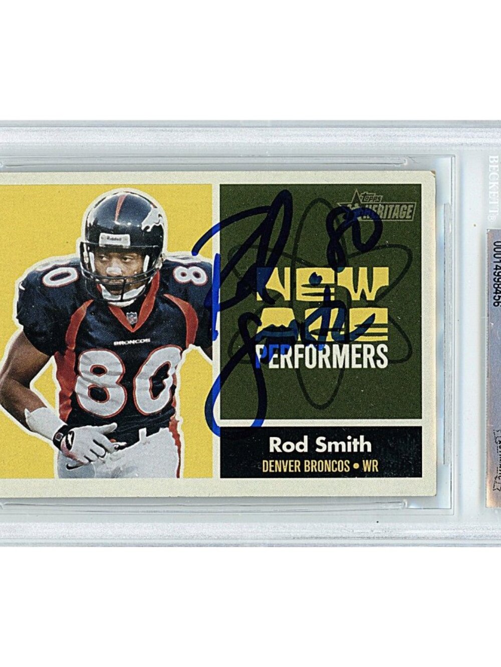 Rod Smith Signed 2001 Topps Heritage Football Card Beckett Broncos Autograph BAS